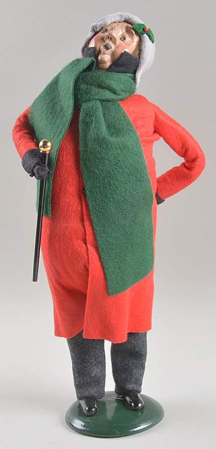 Traditional Assorted Carolers Man With Cane-Long Red Coat - No Box by Byers' Choice Ltd-1
