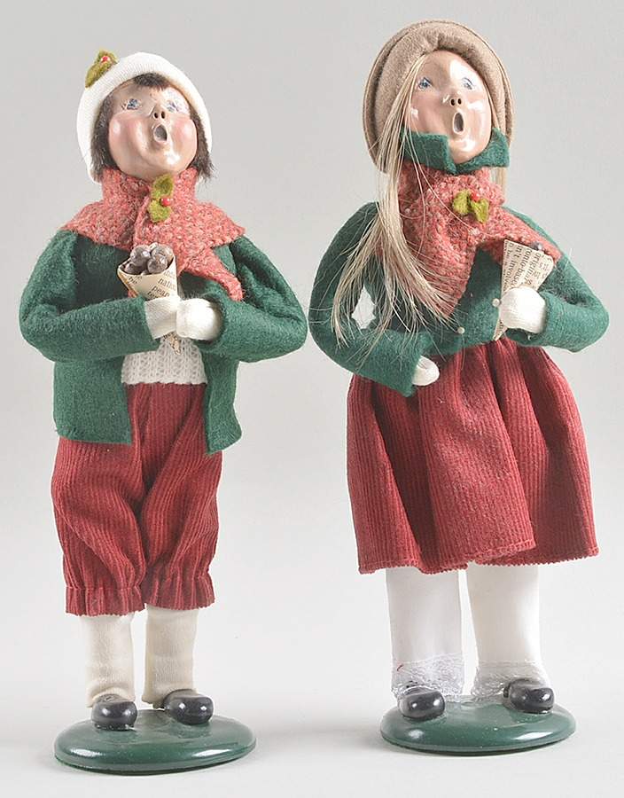 Traditional Assorted Carolers Boy And Girl With Chestnuts-Green Coat - Nb731, No Box by Byers' Choice Ltd-1