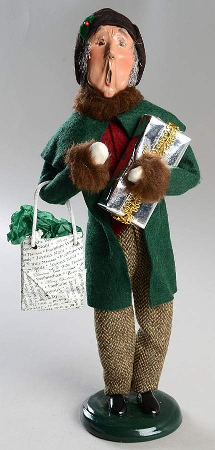 Traditional Assorted Carolers Shopper Grandfather-Green Coat Fur Trim - No Box Nb1176 by Byers' Choice Ltd-1