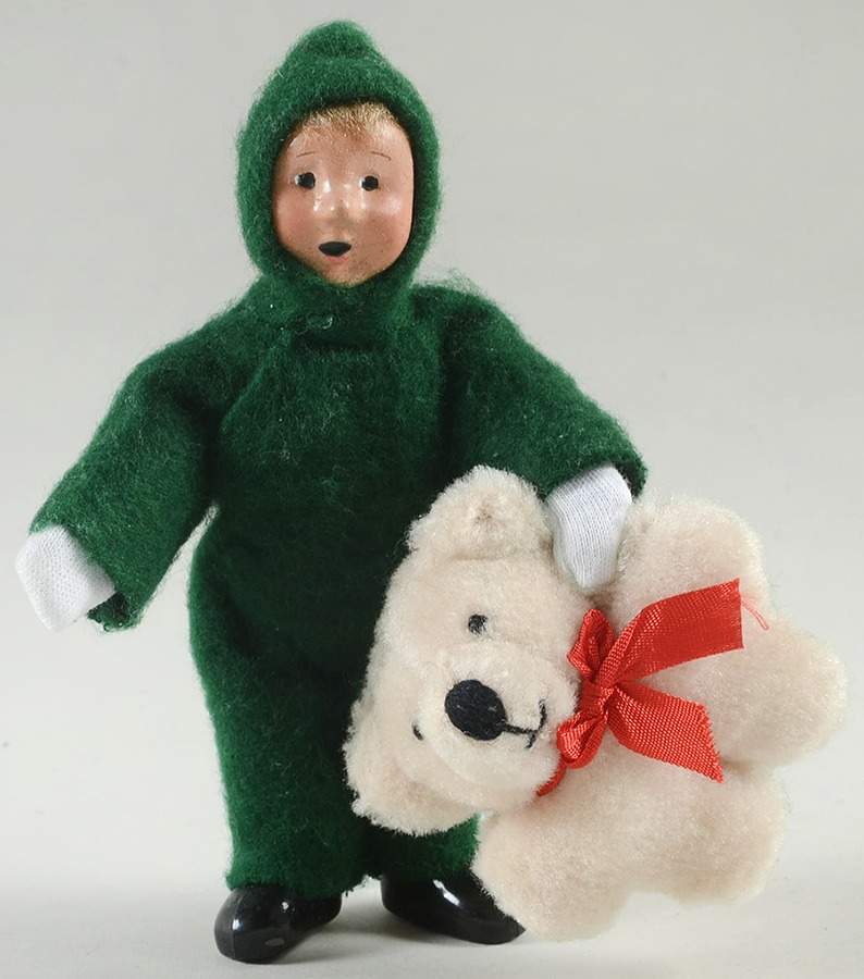 Traditional Assorted Carolers Toddler With Teddy Bear-Green Snowsuit - No Box by Byers' Choice Ltd-1