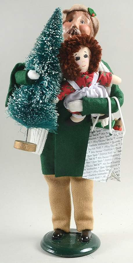 Traditional Assorted Carolers Shopper Man With Tree And Doll-Green Coa - Nb979, No Box by Byers' Choice Ltd-1