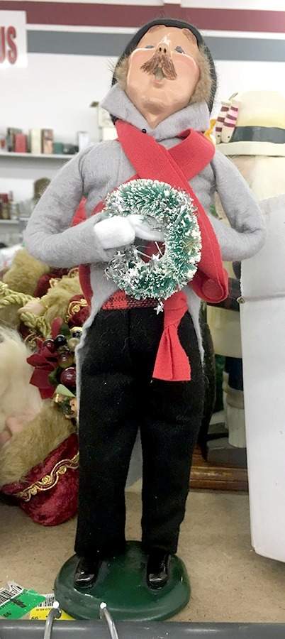 Traditional Assorted Carolers Mustache Man With Wreath-Grey Coat - No Box Nb1585 by Byers' Choice Ltd-1