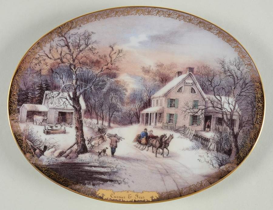 Currier & Ives Christmas Plates American Homestead Winter - No Box by Bradford Exchange-1