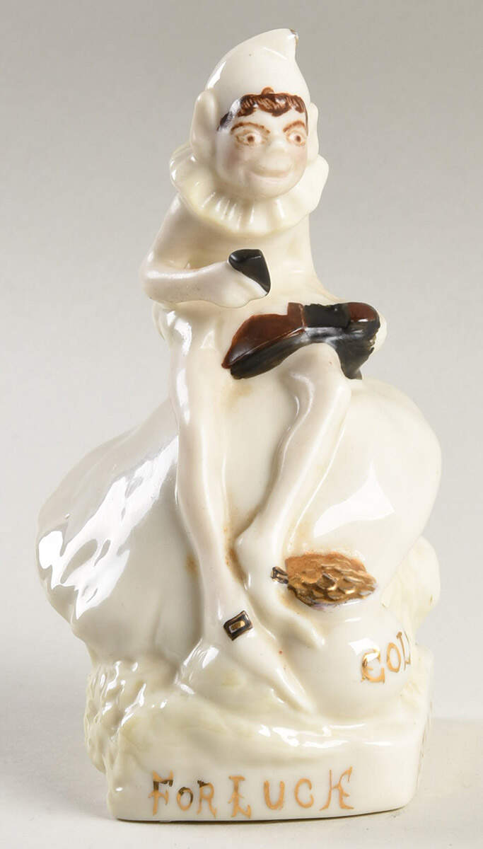 Belleek Figurines Leprechaun-Shoe On Lap Is Brown - No Box by Belleek Pottery (Ireland)-1