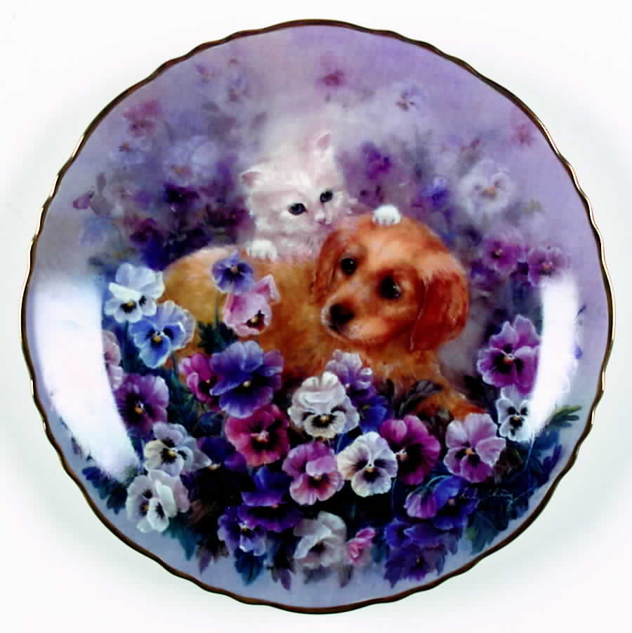Friendship In Bloom Paws In The Posies - No Box by Bradford Exchange-1