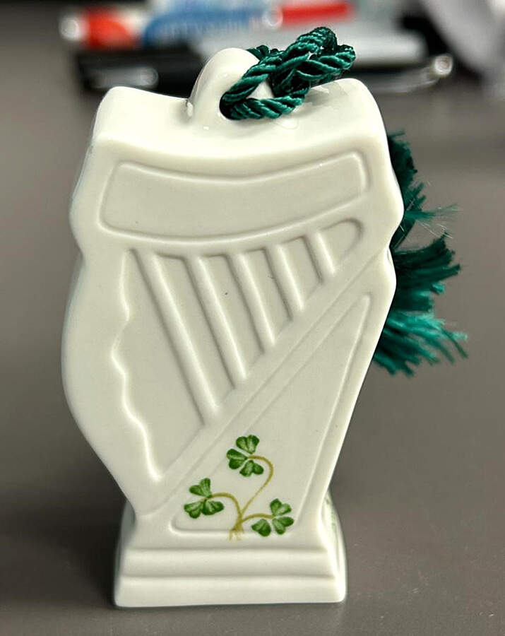 Belleek Christmas Ornament Irish Harp - Boxed by Belleek Pottery (Ireland)-1