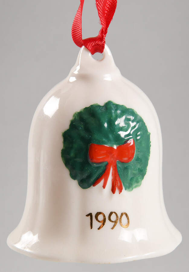 Belleek Christmas Ornament Bell With Wreath - Boxed by Belleek Pottery (Ireland)-1