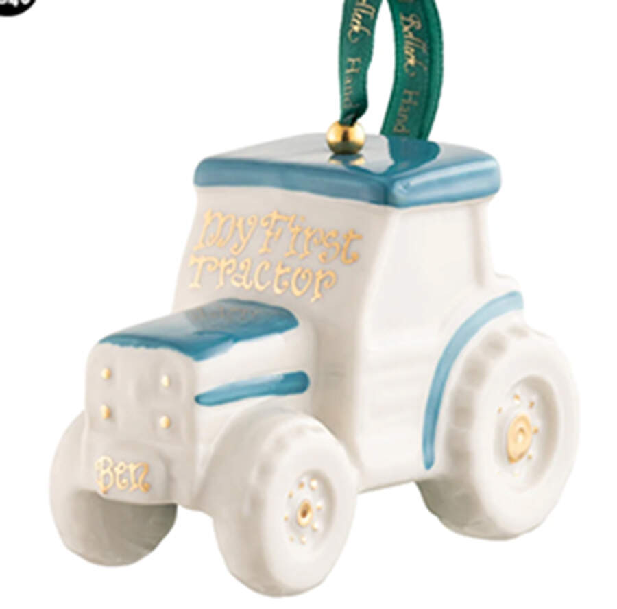 Belleek Christmas Ornament Tractor-Blue - Boxed by Belleek Pottery (Ireland)-1