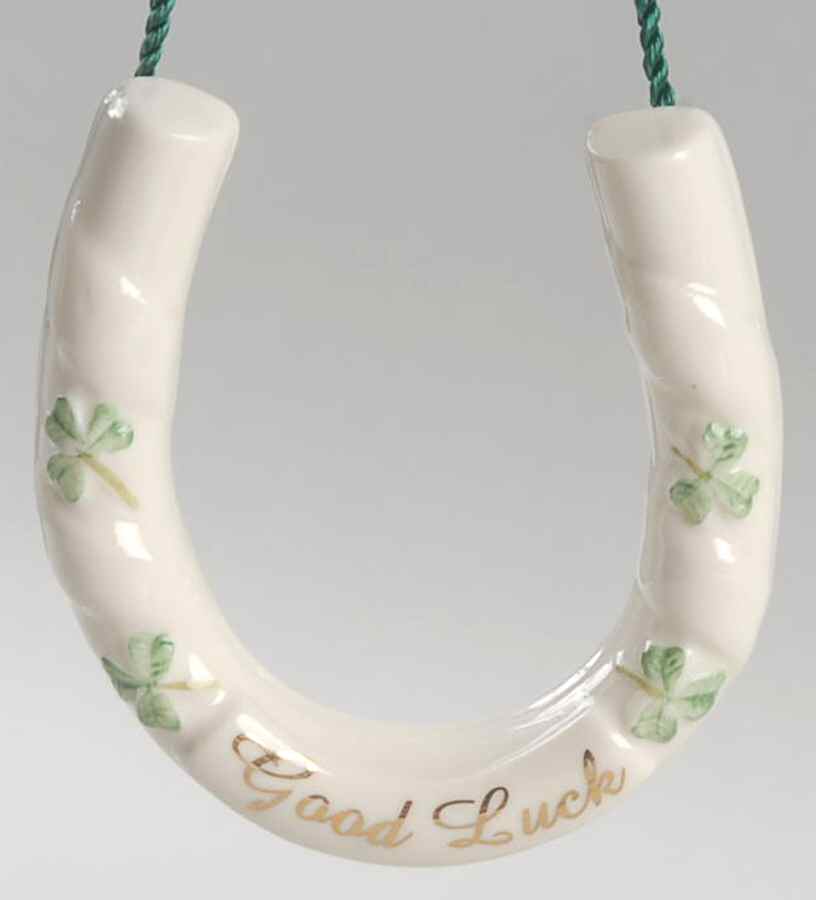 Belleek Christmas Ornament Good Luck Horseshoe - Boxed by Belleek Pottery (Ireland)-1