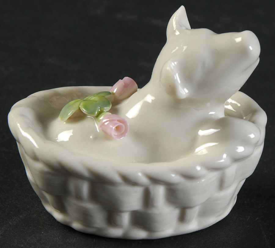 Floral Treasures-Figurine Pig In A Basket - No Box by Belleek Pottery (Ireland)-1