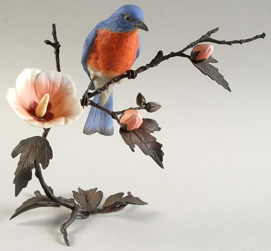 Songbirds of The Four Seasons Bluebird With Rose Of Sharon - No Box by Boehm-1