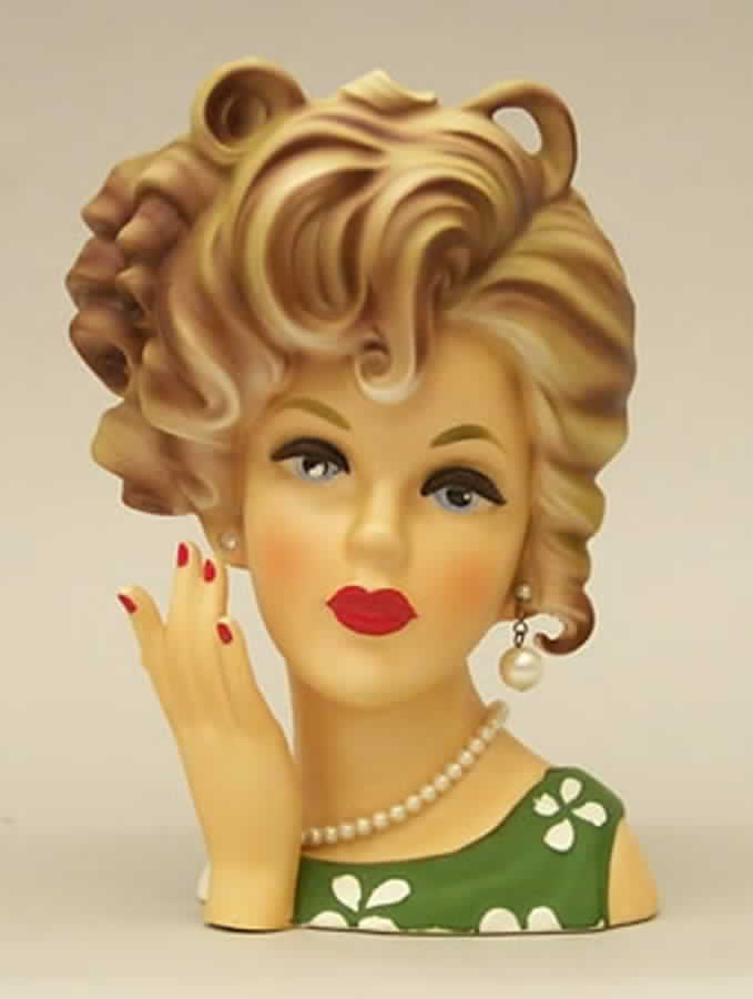 Brinn's Head Vases Blond Hair,Blue Eyes,Green Dress - No Box by Brinns-1