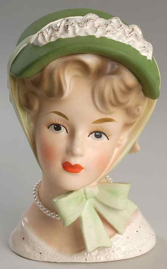 Brinn's Head Vases Lady W/ Green Hat & Bow - No Box by Brinns-1