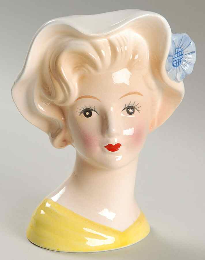 Brinn's Head Vases Lady W/ Blue Flower & Yellow  Dress - No Box by Brinns-1