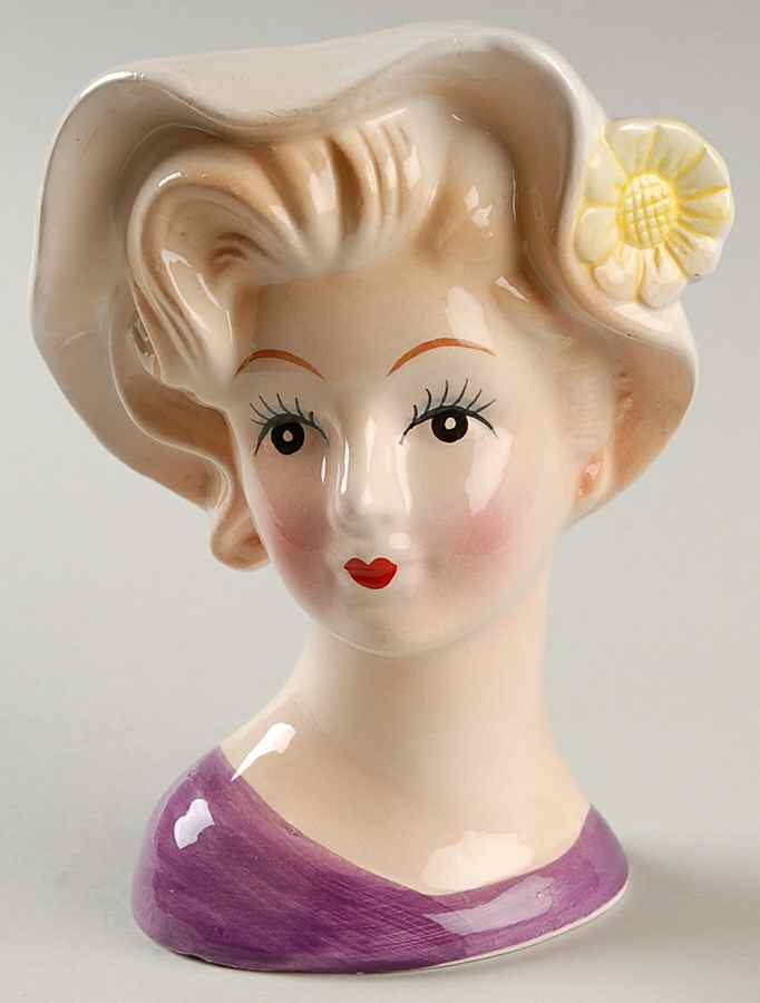 Brinn's Head Vases Lady Purple Dress Ylw Flwr - No Box by Brinns-1
