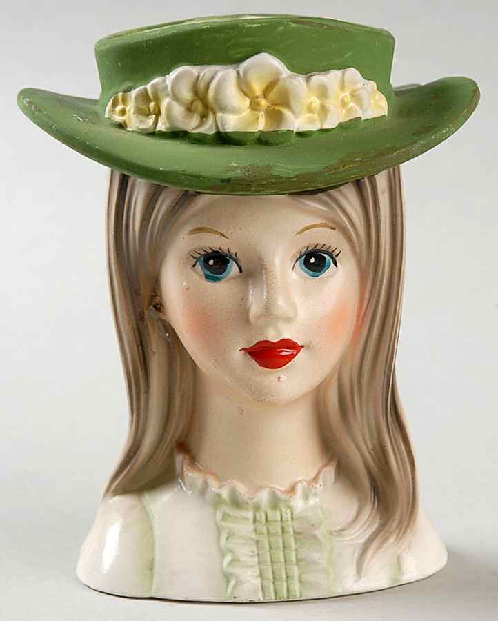 Brinn's Head Vases Teen/W Grn Hat Long Brn Hair - No Box by Brinns-1