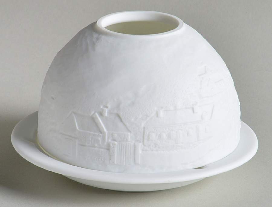 Bernardaud Lithophane Candle Votive Village Snow Scene - Boxed by Bernardaud-1