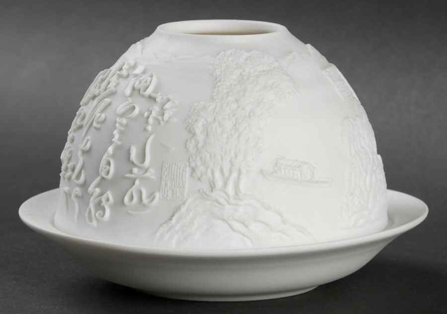 Bernardaud Lithophane Candle Votive Caligraphy  - Boxed by Bernardaud-1