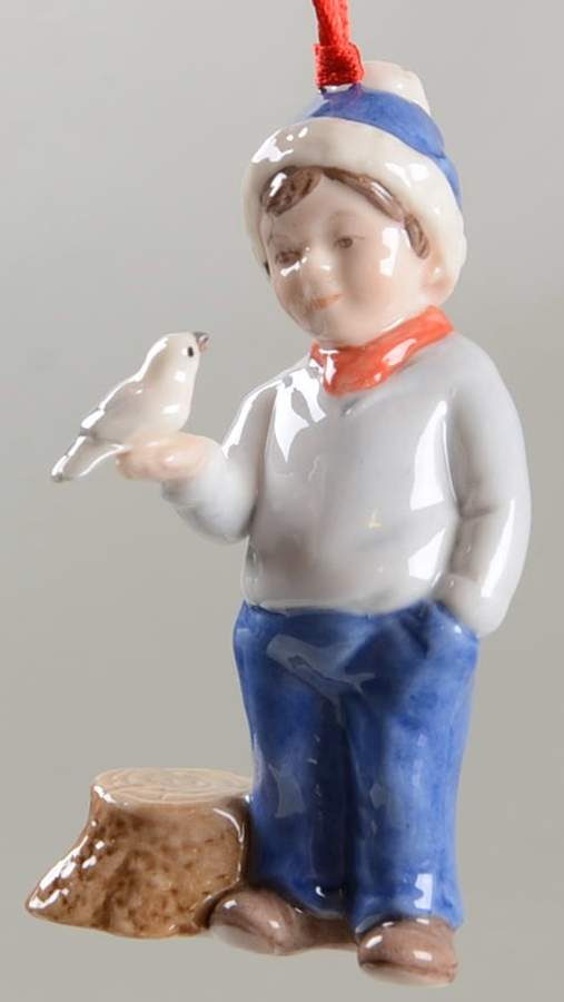 Annual Figurine Ornament Boy With Bird - Boxed by Bing & Grondahl-1