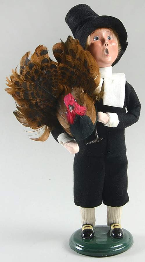 Thanksgiving & Harvest Carolers Pilgrim Boy With Turkey-Black Outfit - No Box by Byers' Choice Ltd-1
