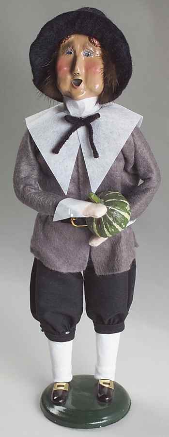 Thanksgiving & Harvest Carolers Pilgrim Man With Squash-Round-Green - No Box by Byers' Choice Ltd-1