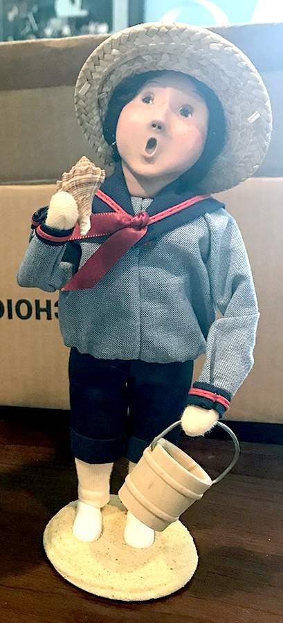 Beachcombers Boy With Pail & Seashells - Straw Hat - No Box by Byers' Choice Ltd-1