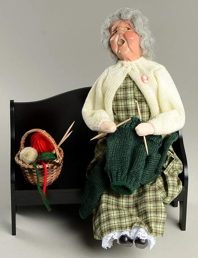 Spring & Summer Carolers Grandmother Knitting Sitting On Bench - No Box by Byers' Choice Ltd-1