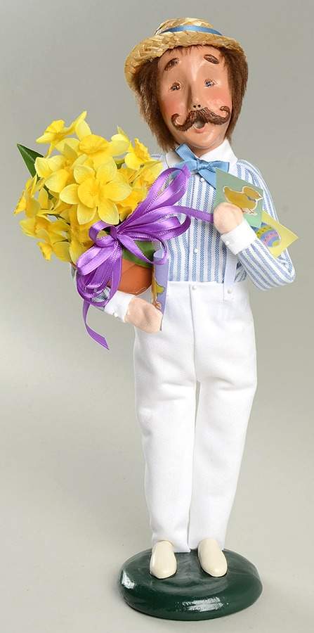 Spring & Summer Carolers Man In White Pants With Daffodils Bouque - No Box by Byers' Choice Ltd-1