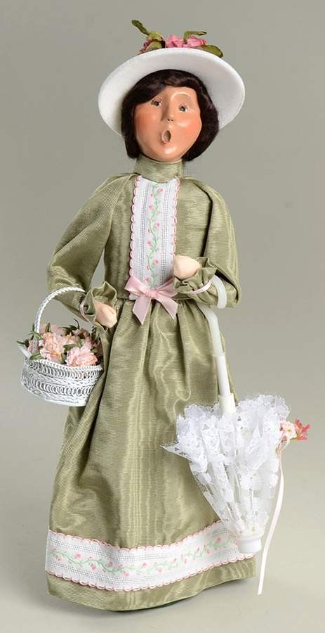 Spring & Summer Carolers Woman In Green Dress With White Umbrella - No Box by Byers' Choice Ltd-1