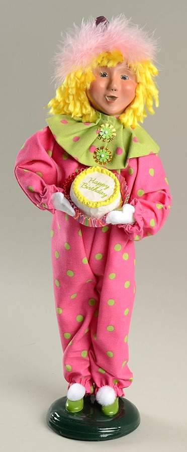 Spring & Summer Carolers Clown With Yellow Hair And Birthday Cake - No Box by Byers' Choice Ltd-1