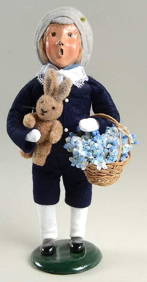 Spring & Summer Carolers Boy With Toy Rabbit And Blue Flowers - No Box by Byers' Choice Ltd-1