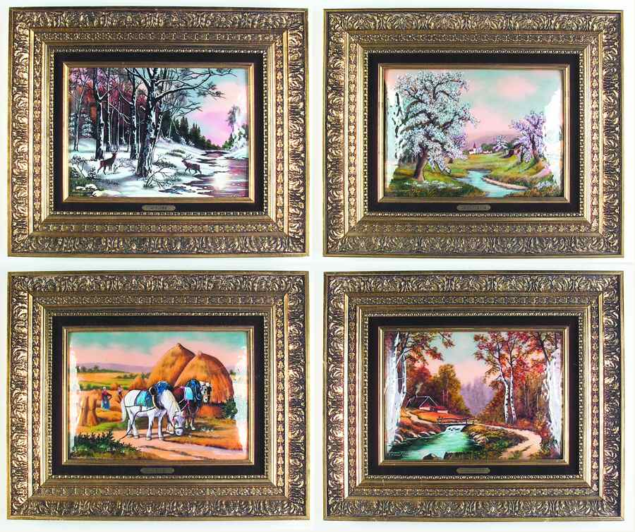 Four Seasons Enamel Paintings Four Seasons-Set Of 4 - No Box by Betourne Studios-1