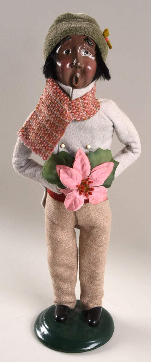 African American Carolers Man With Pink Poinsettia - Gray - No Box 81a by Byers' Choice Ltd-1