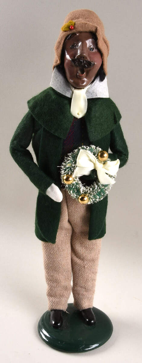 African American Carolers Mustche Man With Wreath - Green Coat - No Box by Byers' Choice Ltd-1