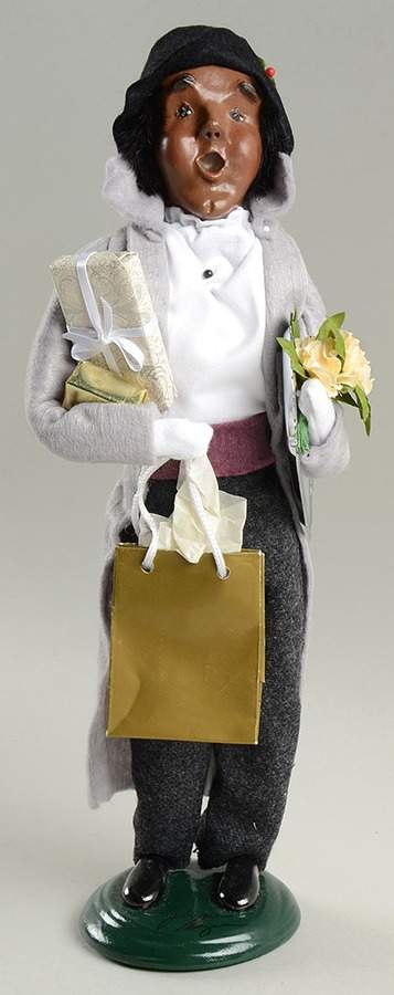 African American Carolers Victorian Shopper-Man Grey Coat - No Box by Byers' Choice Ltd-1