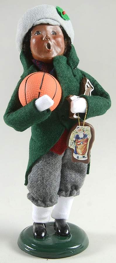 African American Carolers Boy With Basketball & Ornament - No Box by Byers' Choice Ltd-1