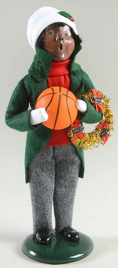 African American Carolers Boy With Basketball & Wreath - No Box by Byers' Choice Ltd-1