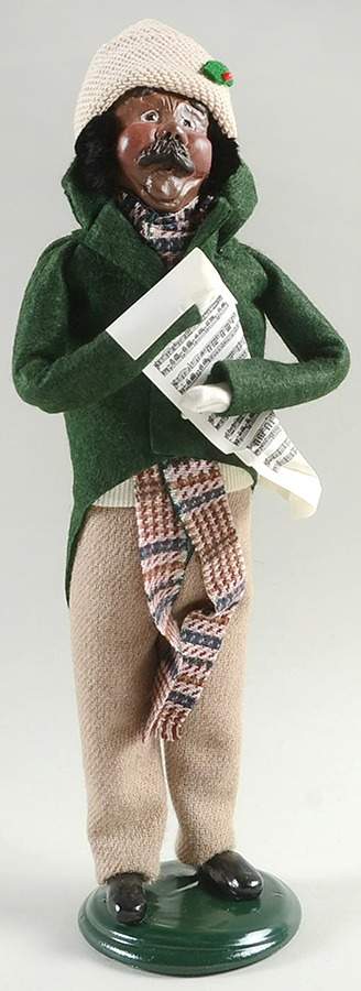 African American Carolers Mustache Man With Music-Green Coat - No Box by Byers' Choice Ltd-1