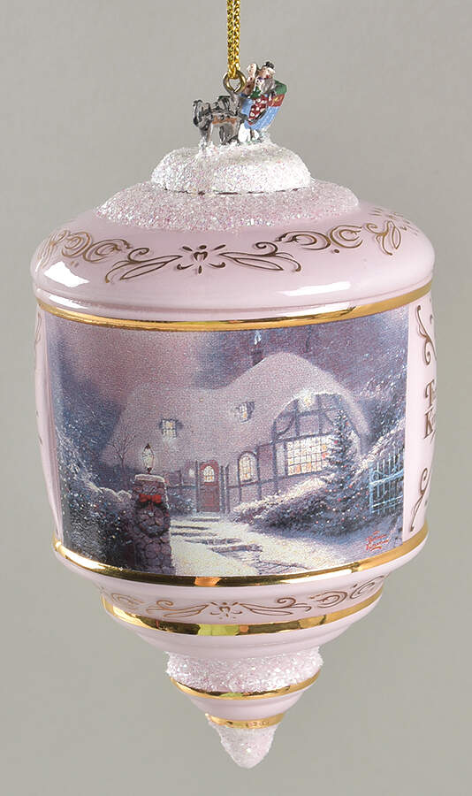 Thomas Kinkades Heirloom Glass Ornaments Christmas Cottage - Pink - No Box by Bradford Editions-1