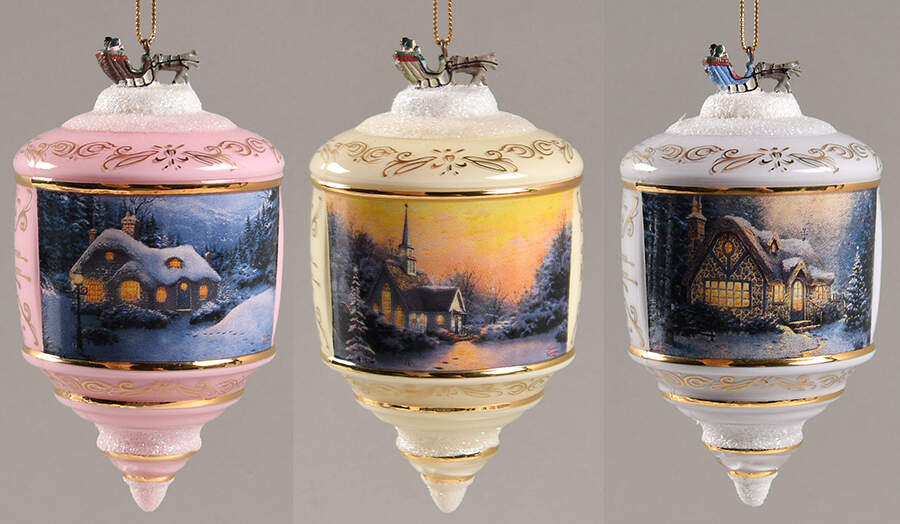 Thomas Kinkades Heirloom Glass Ornaments Eleventh Issue - Set Of 3 - No Box by Bradford Editions-1