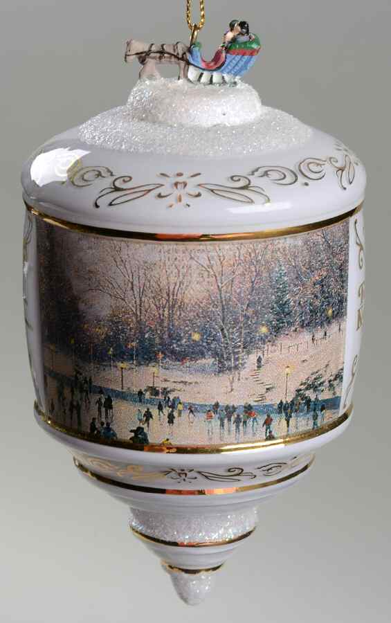 Thomas Kinkades Heirloom Glass Ornaments Skating In The Park  - No Box by Bradford Editions-1