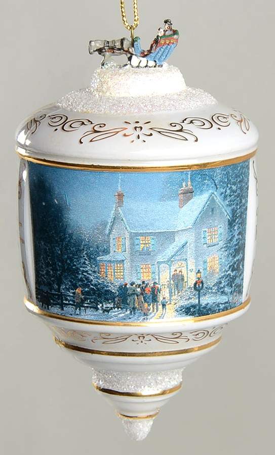 Thomas Kinkades Heirloom Glass Ornaments Evening Carolers  - No Box by Bradford Editions-1