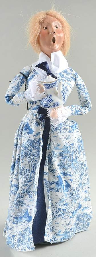Williamsburg Woman With Teapot-Toile Dress - No Box by Byers' Choice Ltd-1