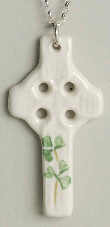 Belleek Jewelry Celtic Cross Pendantw/Shamrock - No Box by Belleek Pottery (Ireland)-1