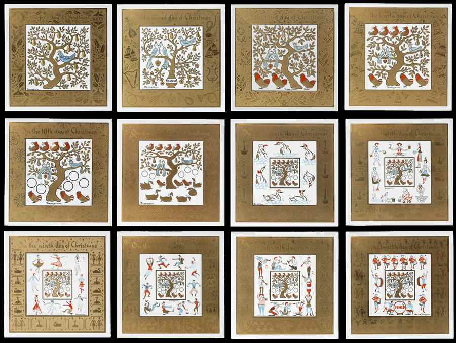 Twelve Days of Christmas Set Of 12 Tiles - No Box by Berggren Traynor-1