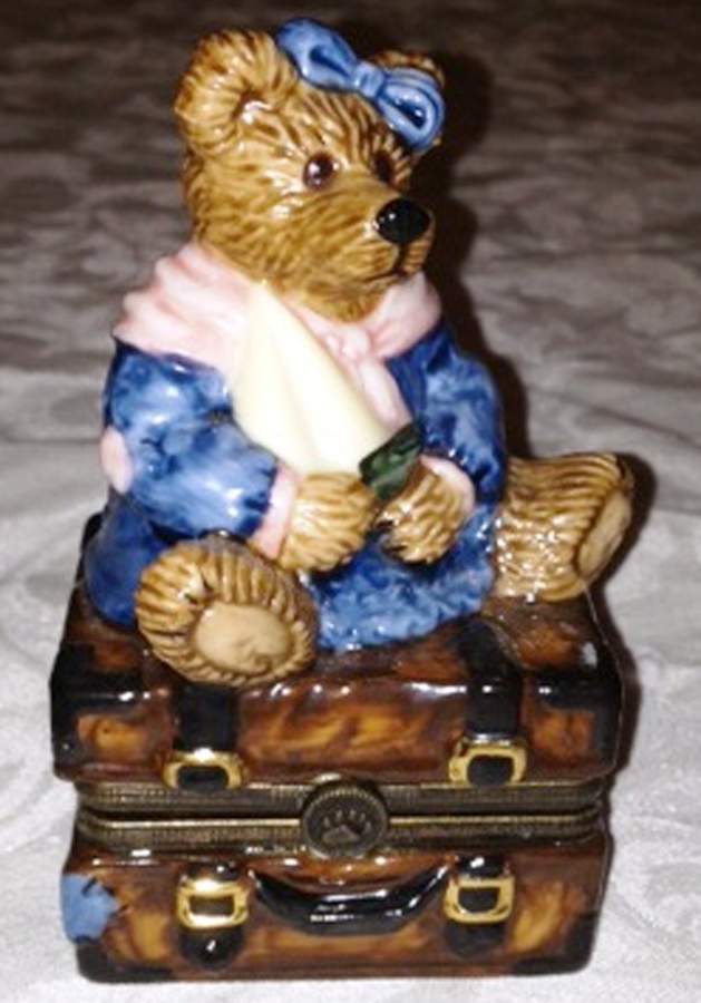 Le Bearmoge Porcelain Boxes Bailey Bear With Suitcase - Boxed by Boyds Bears-1