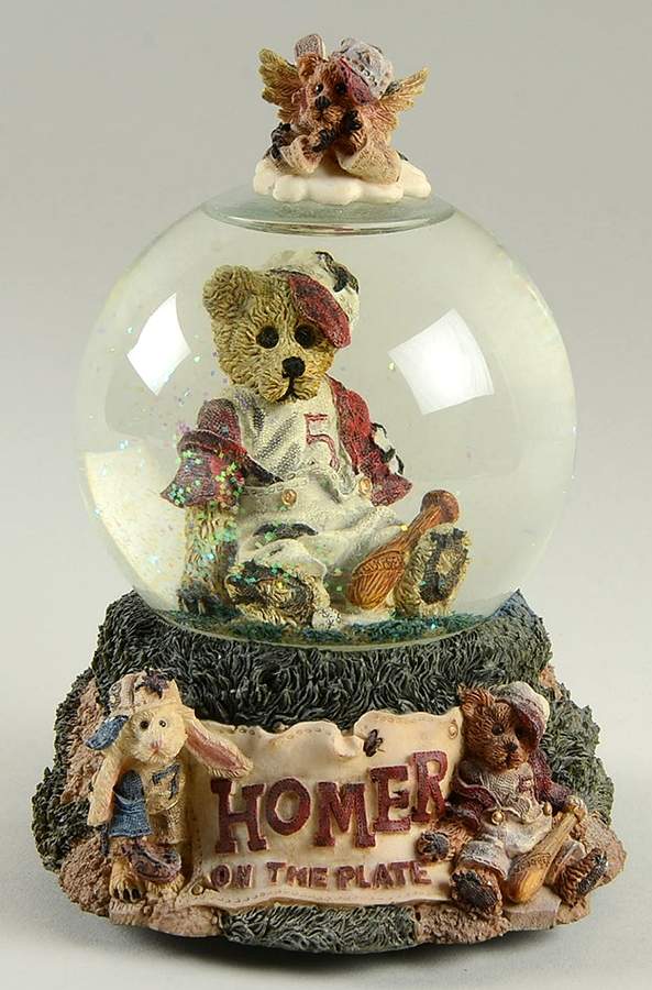 Folkstone Waterglobes Homer On The Plate-Take Me Out To The Ba - No Box by Boyds Bears-1