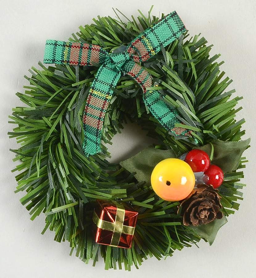 Accessories Wreath With Green Plaid Bow And Fruit - No Box by Byers' Choice Ltd-1