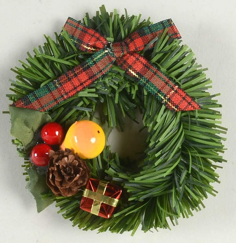 Accessories Wreath With Red Plaid Bow And Fruit - No Box by Byers' Choice Ltd-1