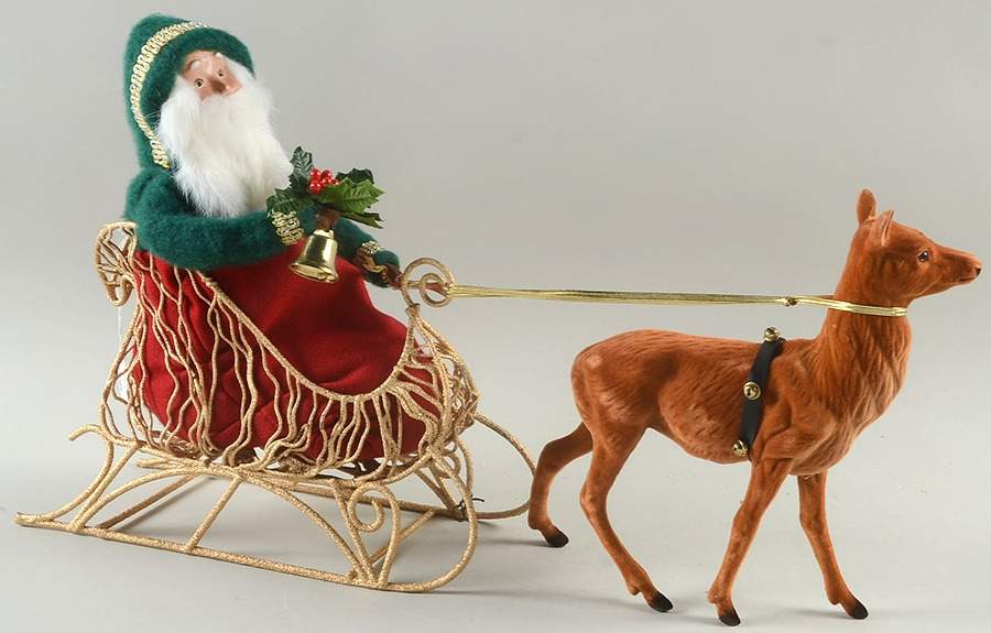 Santas of the World Green Victorian Santa In Gold Sleigh - No Box by Byers' Choice Ltd-1
